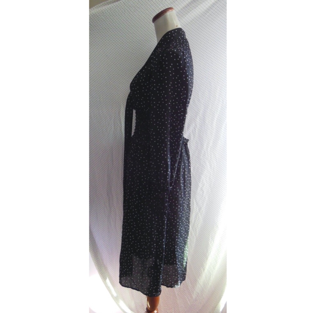 NEW MAX STUDIO Black CHIFFON Smocked Waist POLKA DOT Neck Tie MIDI DRESS XS - Picture 6 of 11